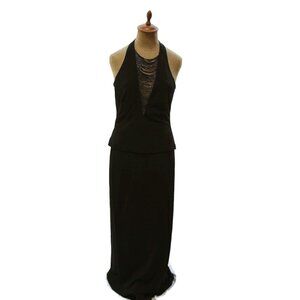 Tadashi Black Two Piece Knit Evening Dress Outfit Vintage 1980s 1990s USA M B2